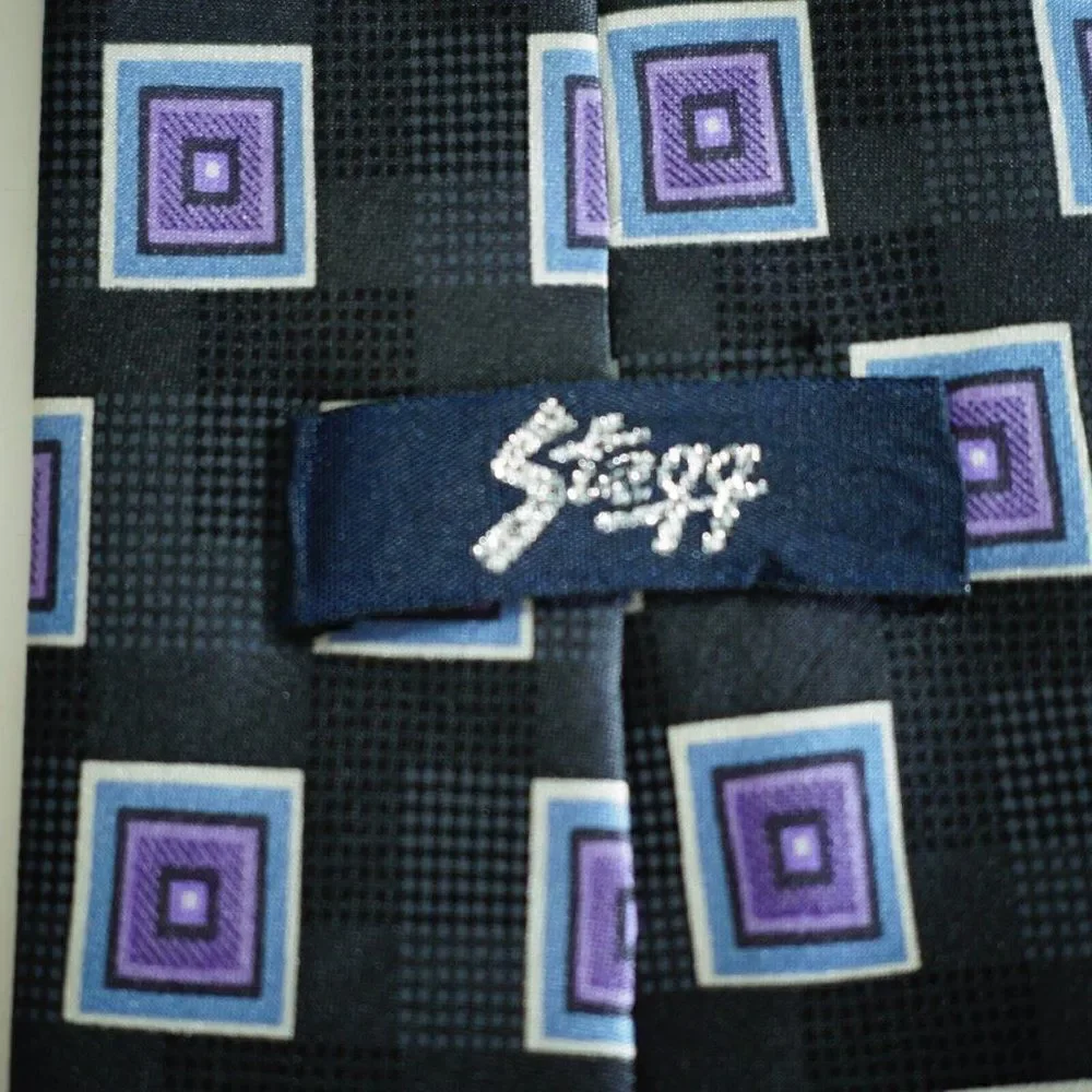 Stegg Boy's Black Purple‎ Geometric Print Silk Tie